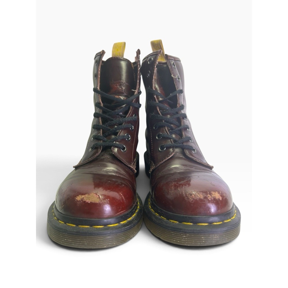 Dr. Martens 1460 Vegan Boots Women 7 Cherry Red Oxford Rub Off Combat 8-Eye - Picture 2 of 8